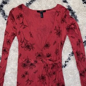 Forever 21 Red Floral Long Sleeve Dress